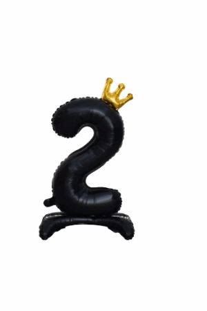 Balon foliowy stojący cyfra 2 czarna z koroną, 34cale