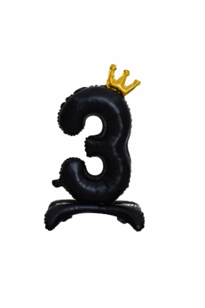 Balon foliowy stojący cyfra 3 czarna z koroną, 34cale