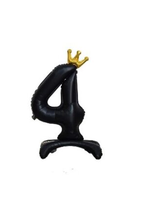 Balon foliowy stojący cyfra 4 czarna z koroną, 34cale