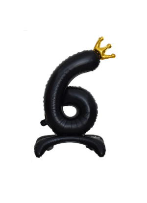Balon foliowy stojący cyfra 6 czarna z koroną, 34cale