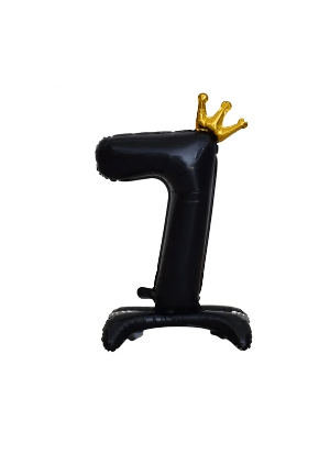 Balon foliowy stojący cyfra 7 czarna z koroną, 34cale