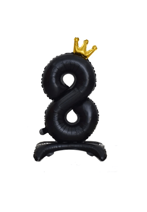 Balon foliowy stojący cyfra 8 czarna z koroną, 34cale
