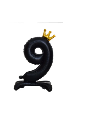 Balon foliowy stojący cyfra 9 czarna z koroną, 34cale