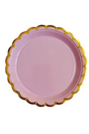 Talerzyki papierowe różowe ze złotą obwódką, 7cali 6szt