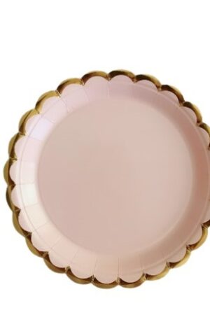 Talerzyki papierowe bezowe ze złotą obwódką, 7cali 6szt