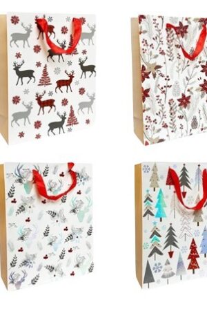 Torebki na prezenty  Świąteczne Merry Christmas 12szt mix rozm.M