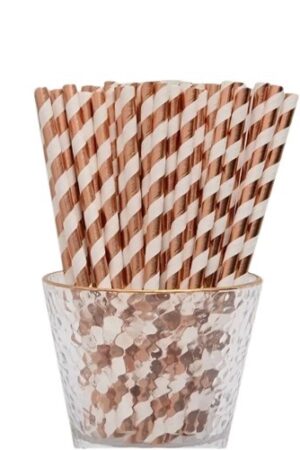 Słomki białe w rose gold paski gold 25szt