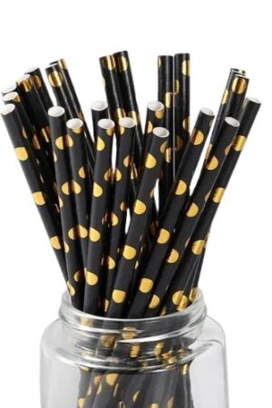 Słomki czarne w złote kropki 10szt