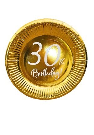 Talerzyki papierowe złote na 30 urodziny, 7cali 6szt