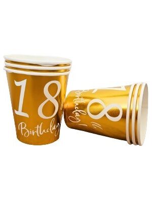 Kubeczki papierowe złote, na 18 urodziny, 6szt