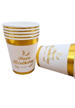 Kubeczki papierowe złote Happy Birthday 10szt