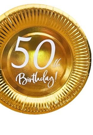 Talerzyki papierowe złote na 50 urodziny, 7cali 6szt