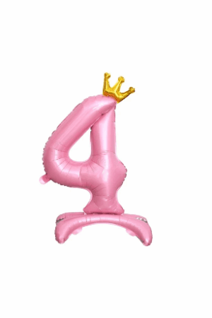 Balon foliowy stojący cyfra 4 różowa z koroną, 34cale