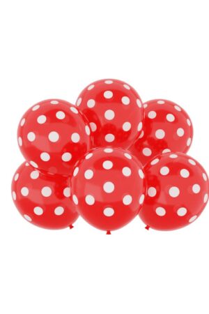 Balon lateksowy czerwony w kropki , 12 cali 6szt