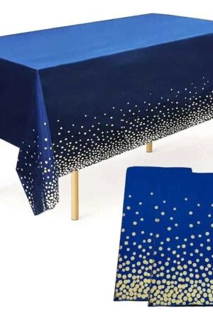 Obrus foliowy granatowy w złote kropki konfetti 137x274 cm