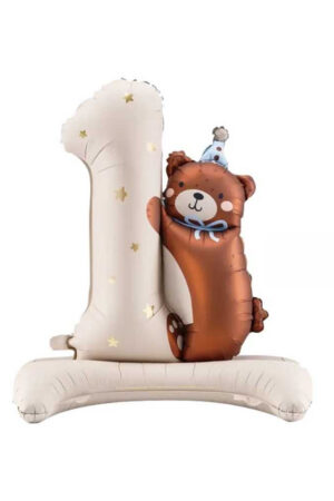 Balon foliowy stojący cyfra 1 z misiem, 97x75cm