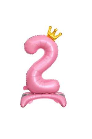 Balon foliowy stojący cyfra 2 różowa z koroną, 34cale