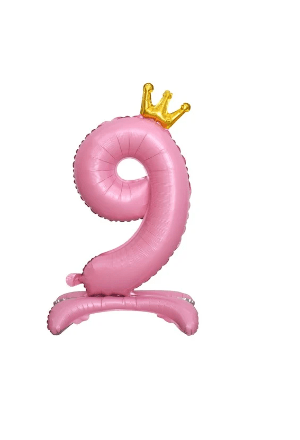 Balon foliowy stojący cyfra 9 różowa z koroną, 34cale