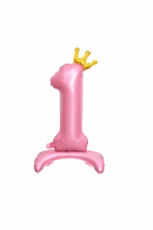 Balon foliowy stojący cyfra 1 różowa z koroną, 34cale