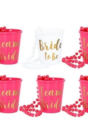 Kubeczki Bride To Be , Team Bride 6szt + łańcuszki ciemny róż