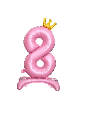 Balon foliowy stojący cyfra 8 różowa z koroną, 34cale