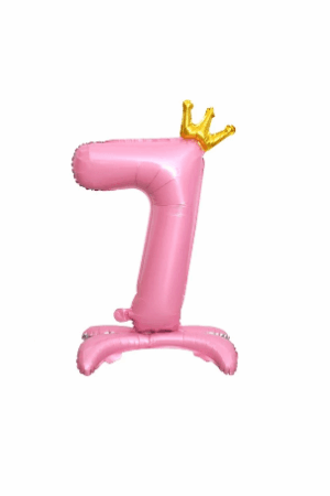 Balon foliowy stojący cyfra 7 różowa z koroną, 34cale