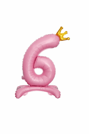 Balon foliowy stojący cyfra 6 różowa z koroną, 34cale