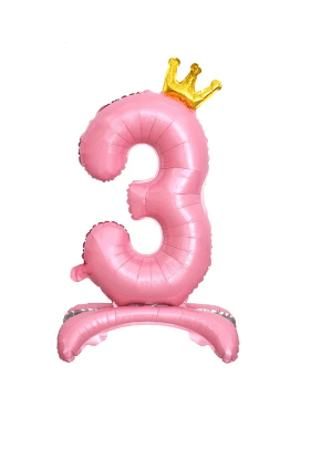 Balon foliowy stojący cyfra 3 różowa z koroną, 34cale