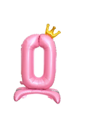 Balon foliowy stojący cyfra 0 różowa z koroną, 34cale