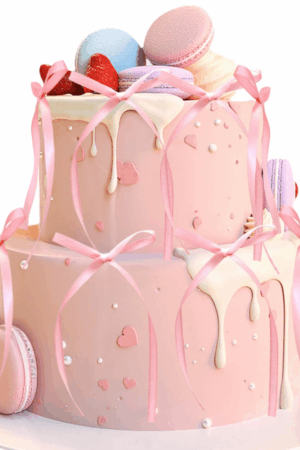 Topper na tort kokardka różowa, ozdoba na tort balony 10szt