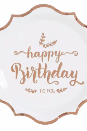 Talerzyki papierowe rose gold Happy Birthday ,10szt