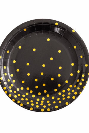 Talerzyki papierowe czarne w złote kropki 7cali 6szt